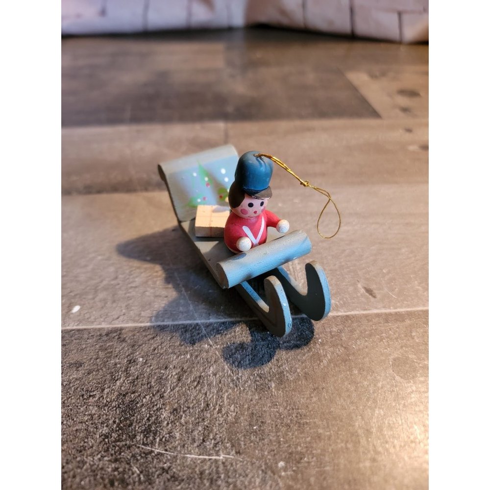 Wooden boy sled‎ presents tree snow ornament xmas